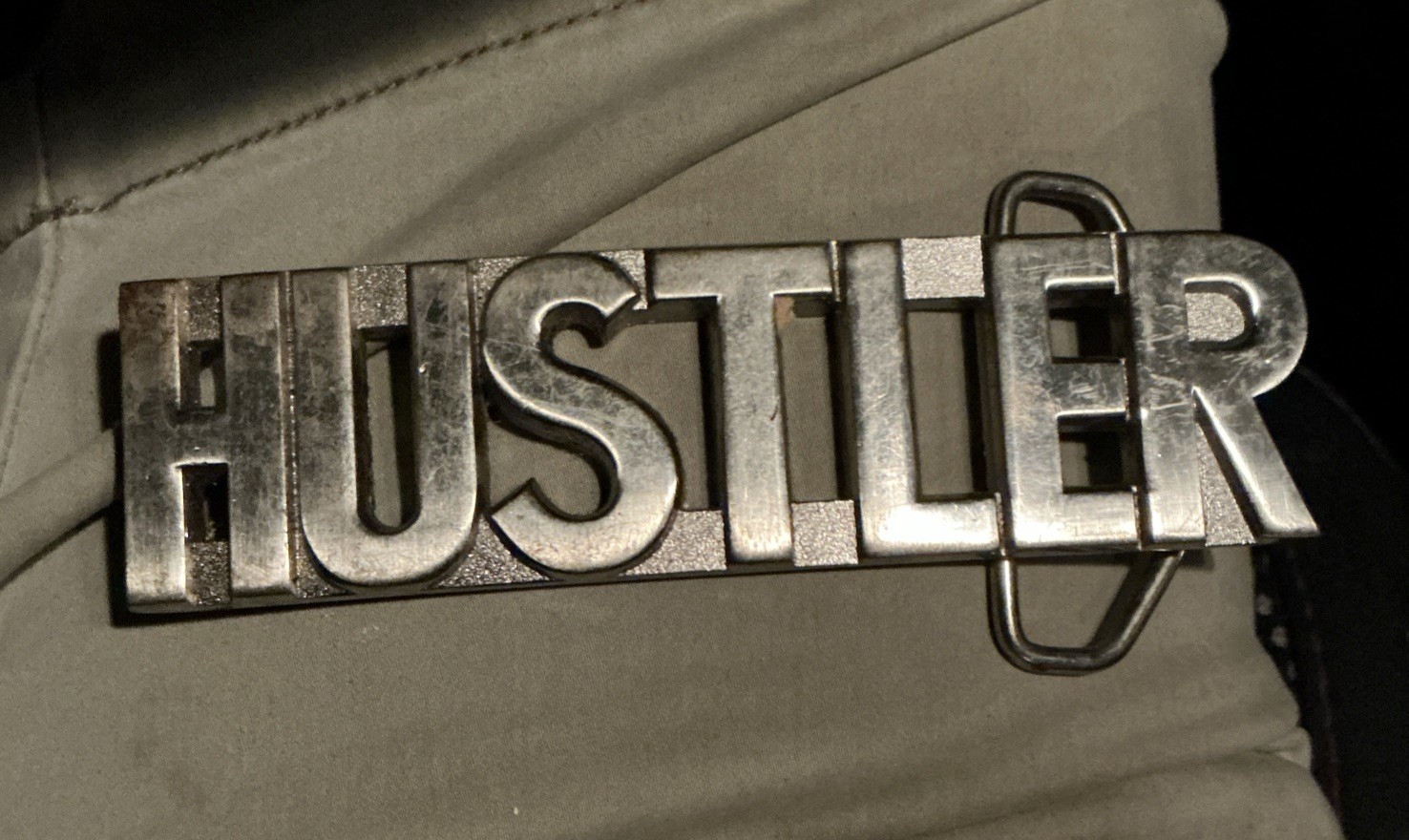 HUSTLER Block Letter Word Statement Cutout Silver Color Belt Buckle