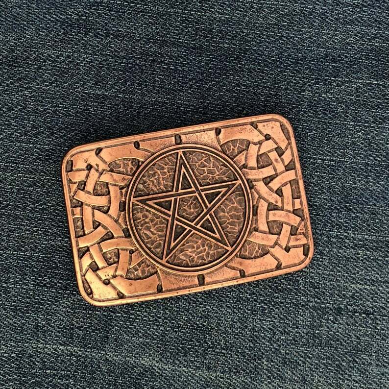 Pentagram Celtic Knot Belt Buckle Five Pointed Star Rectangular Occult Wiccan