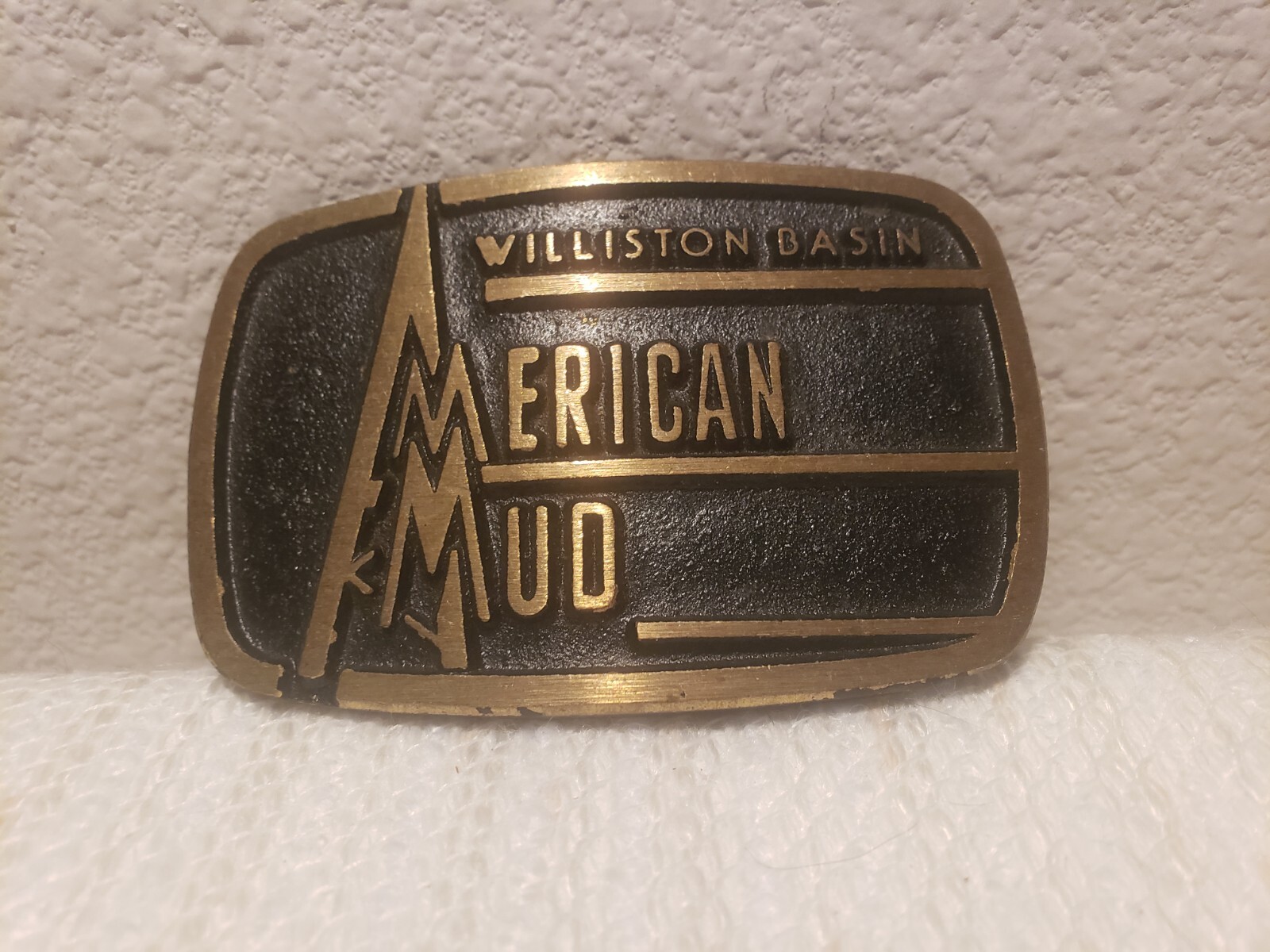 American Mud Williston Basin Advertising Oil Field Belt Buckle Brass