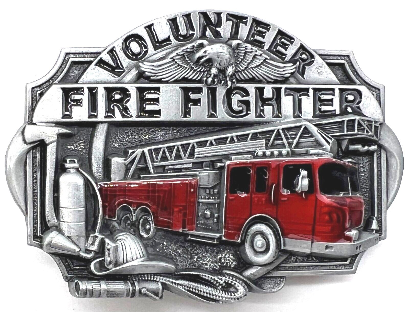 Volunteer Fire Fighter Fire Truck Enameled Belt Buckle