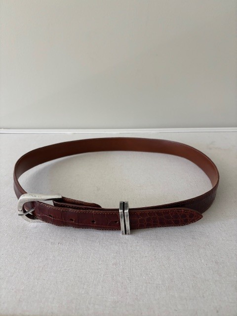 Vintage Pat Areias Sterling Silver Buckle and American Alligator Belt Size 29