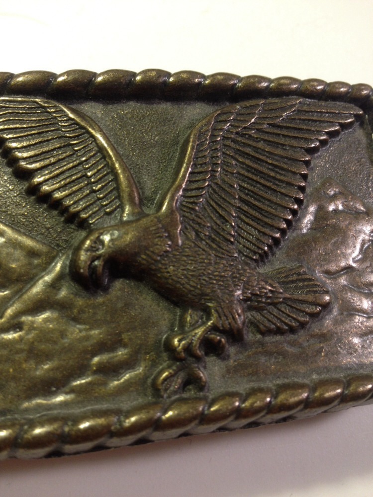 Beautiful Brass Belt Buckle With Eagle On Front * Mountain And Nice Border