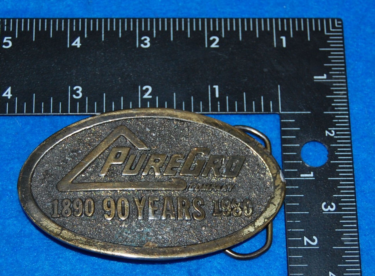 PureGro Company 1890 1980 90 Years Belt Buckle, Complete & Functional