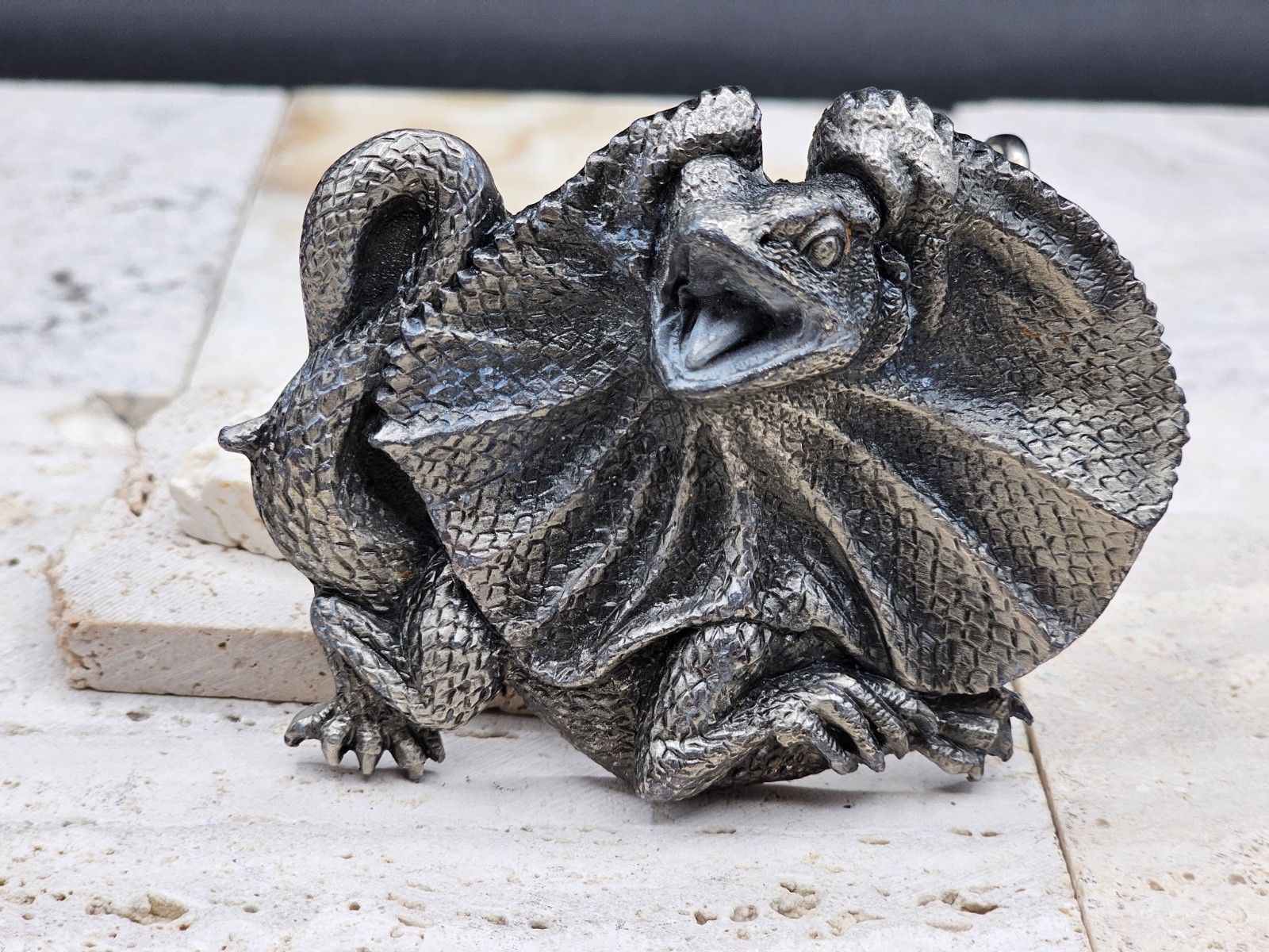 Vintage Frilled Lizard Pewter REPTILE Belt Buckle Australian Animal Series