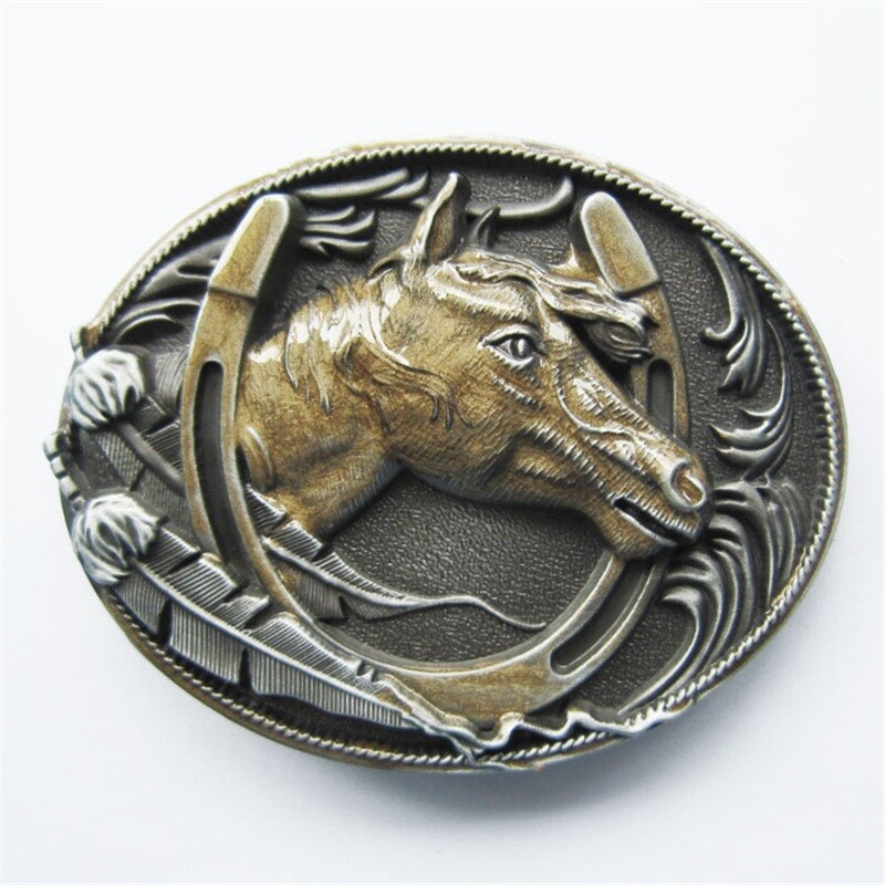 New Vintage Enamel Gold Horse Horseshoe Belt Buckle