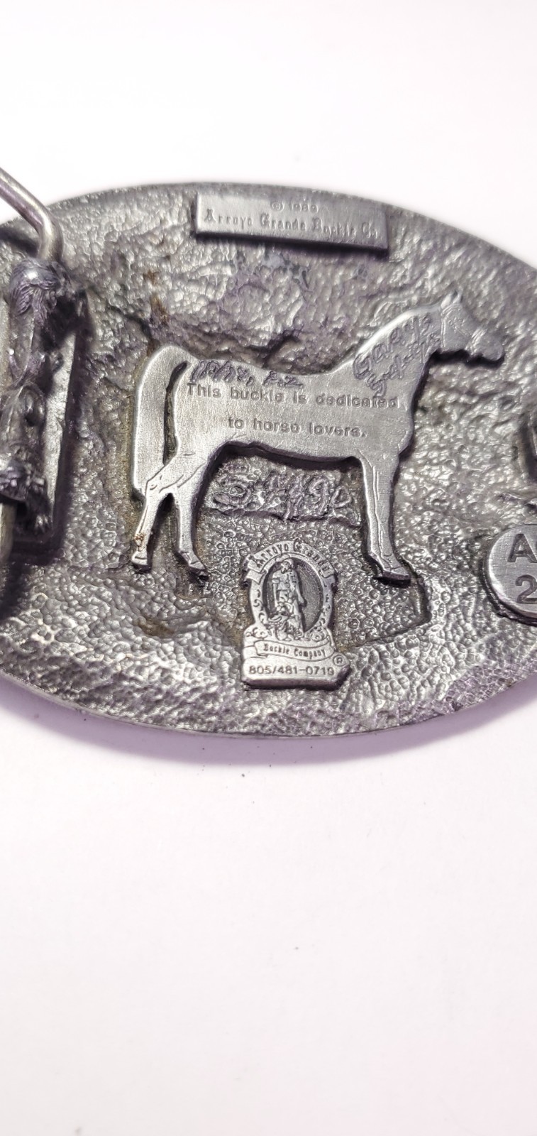 Vintage Cowboy Belt Buckle Arroyo Grande Buckles Co. AG 24 Horse Lovers 1989