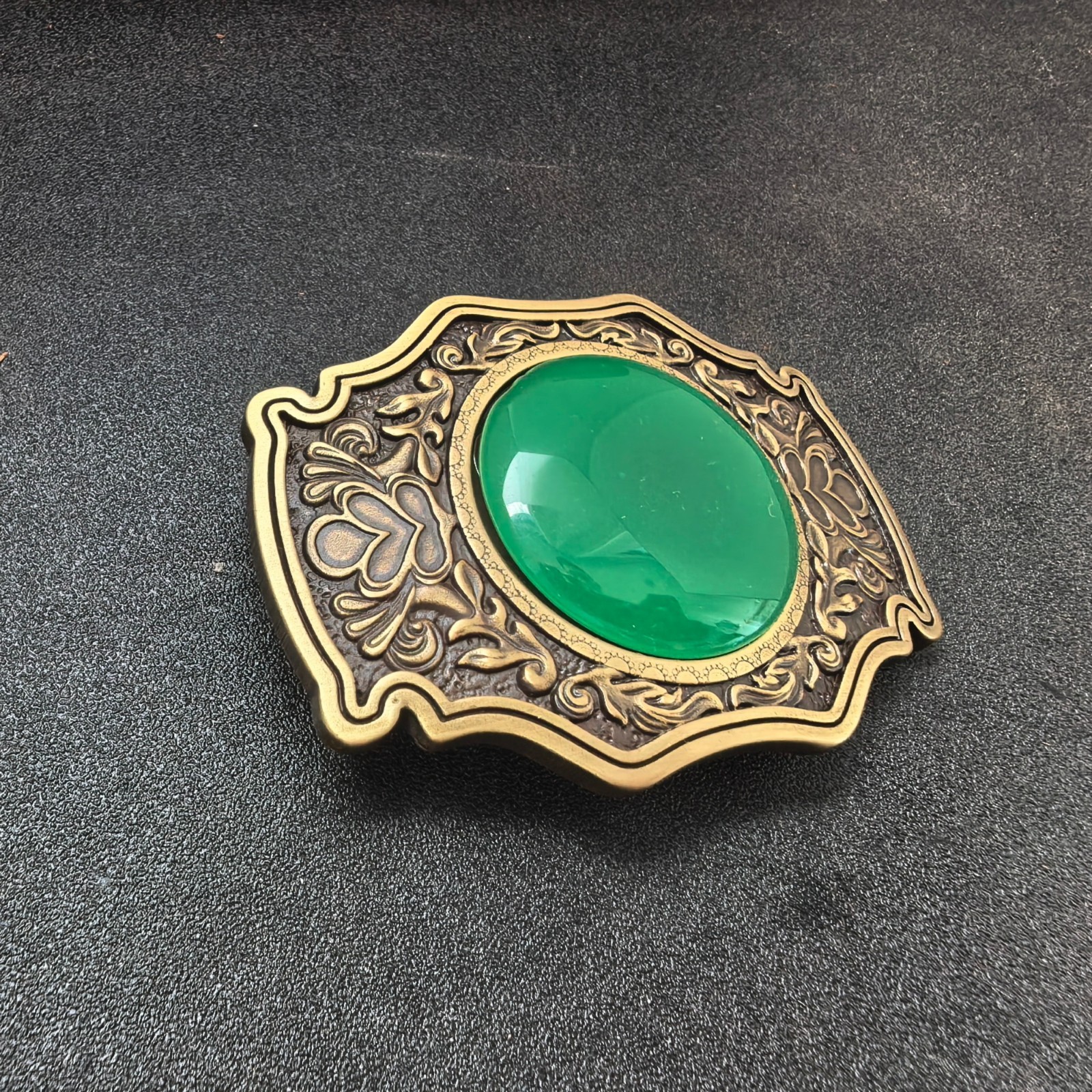 Round Cat-eye Acrylic Mens Belt Buckle Western Cowboy Solid Brass Copper
