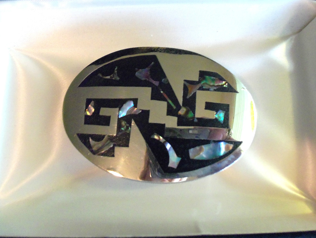 MEXICO Signed ABALONE MOTHER OF PEARL OVAL BELT BUCKLE VINTAGE