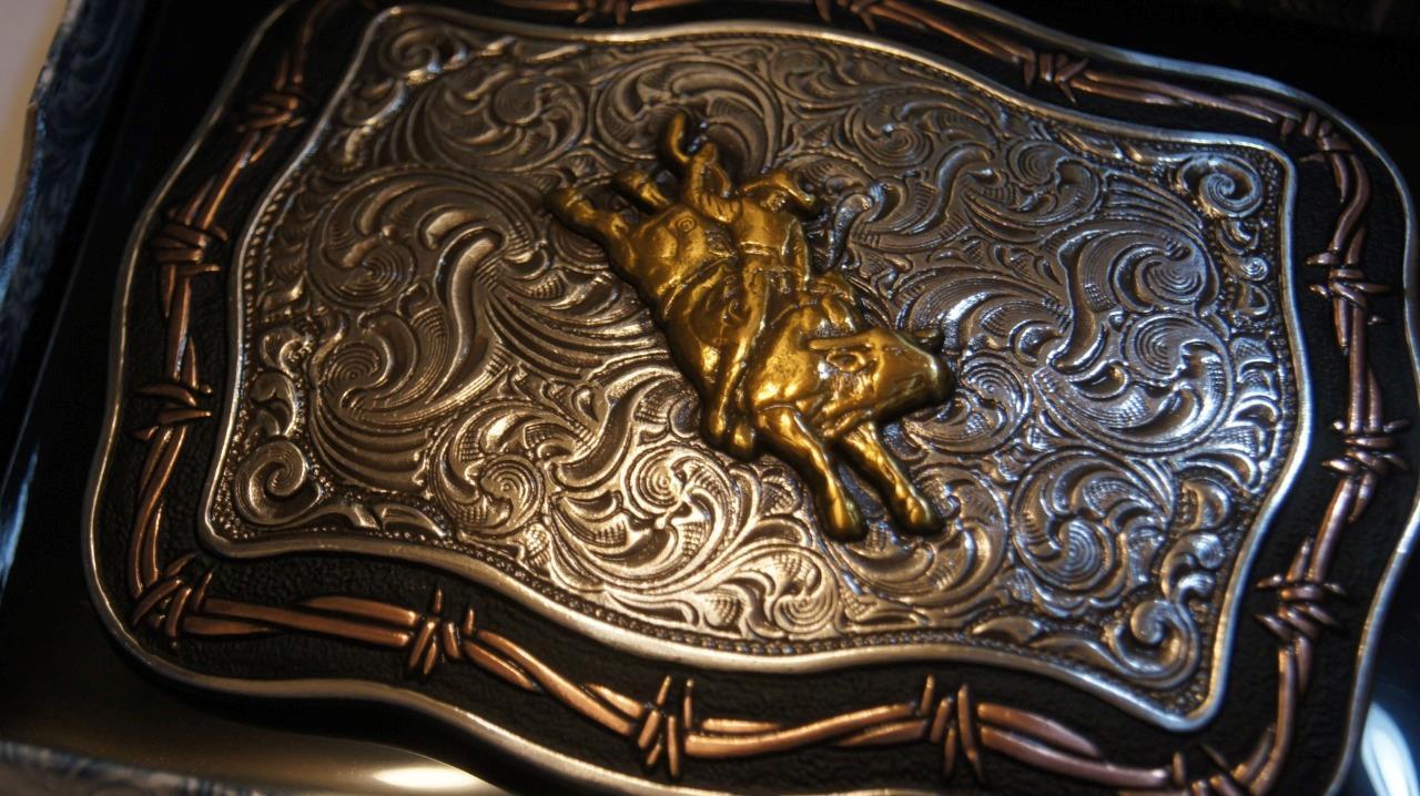 Crumrine Western Belt Buckle Bull Rider Silver Barbed Wire Silver C10016