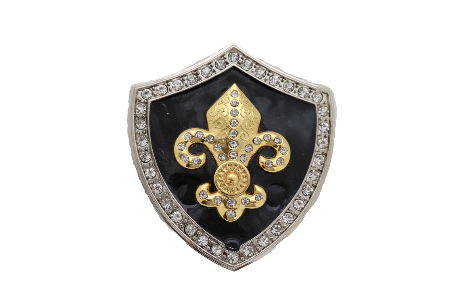 Men Belt Buckle Silver Metal Cowboy Western Gold Fleur De Lys Lily French Shield