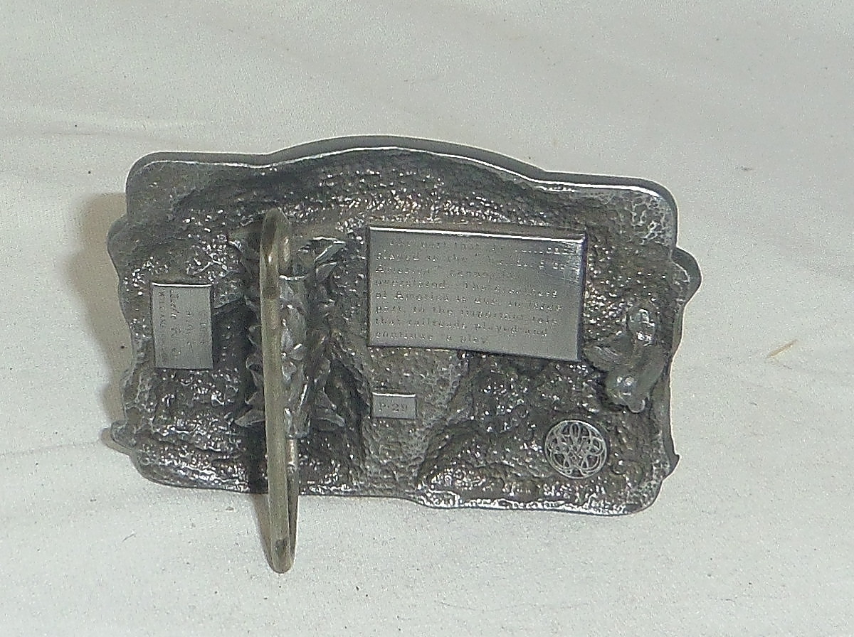 Railroads Built America 3×2.25in Locomotives enameled pewter buckle Made in USA