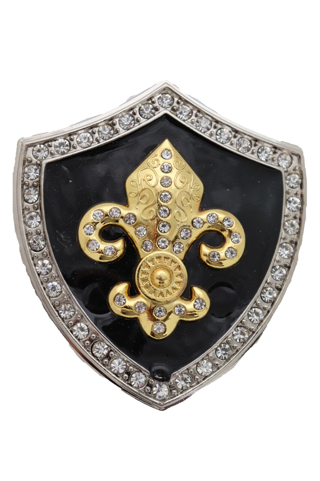 Men Belt Buckle Silver Metal Cowboy Western Gold Fleur De Lys Lily French Shield