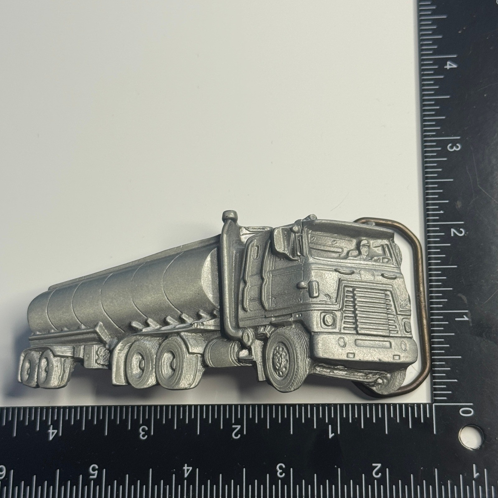 Tanker Truck Belt Buckle Pewter Tone Metal Made in Mexico Reissue