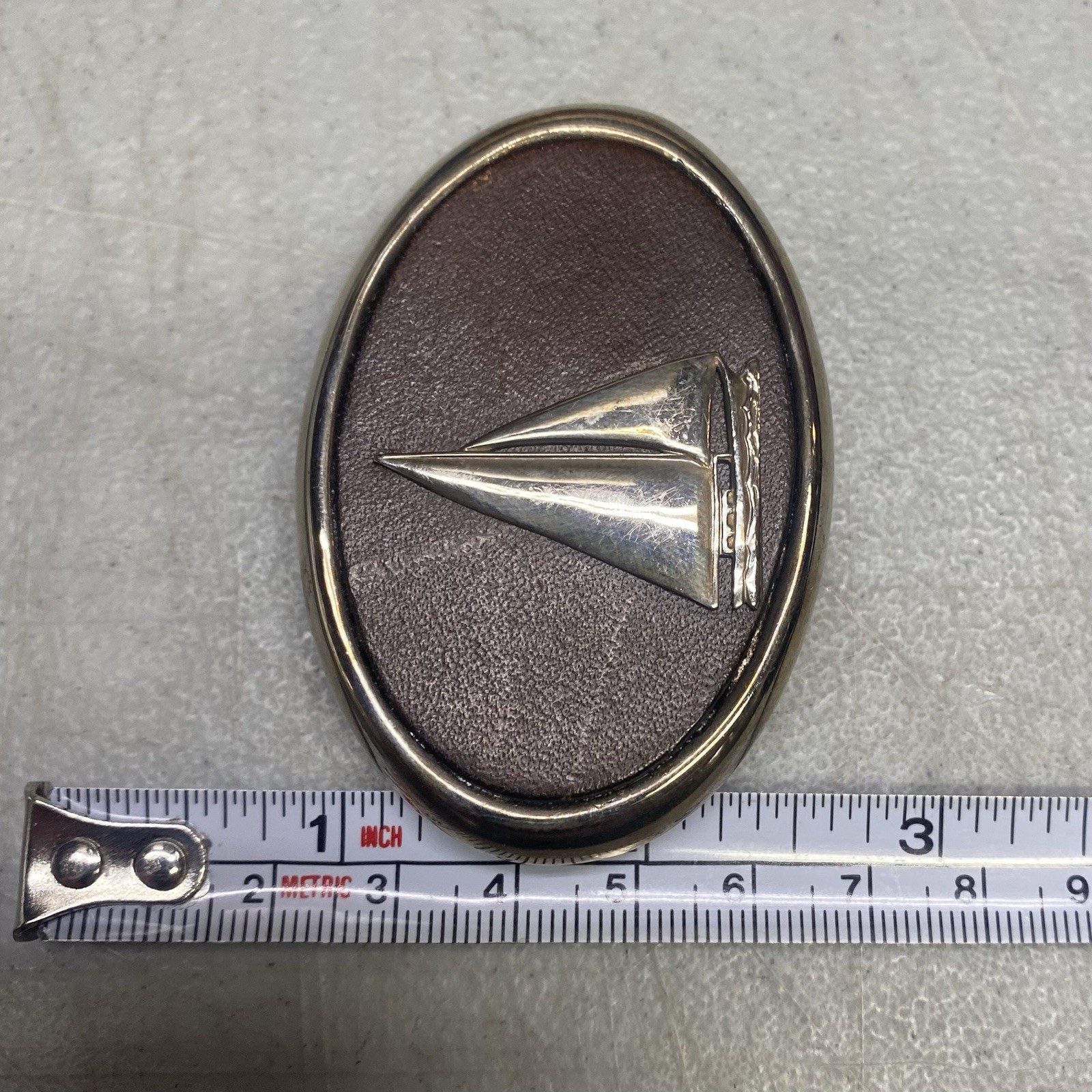 Vintage Sail Boat Belt Buckles Solid Brass Leather 24K G. Fin. & Silver Finish
