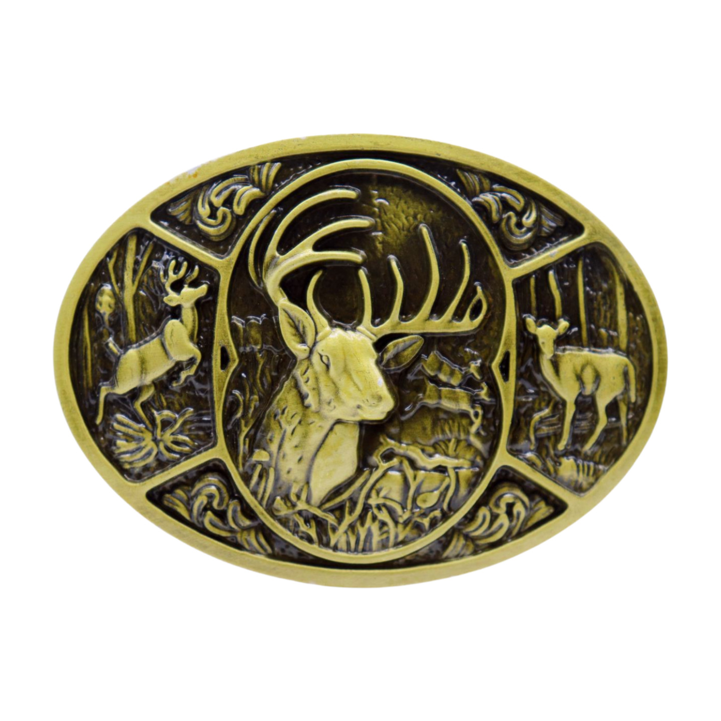 Men Dark Gold Metal Belt Buckle Deer Nature Western Fashion Accessory Day Night