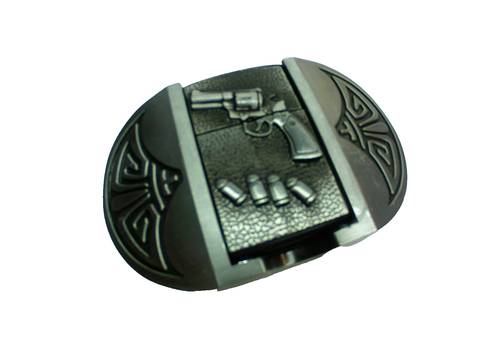 Belt Buckle Lighter Silver Gun Bullets Revolver Belt width 1.5&Prime; NEW