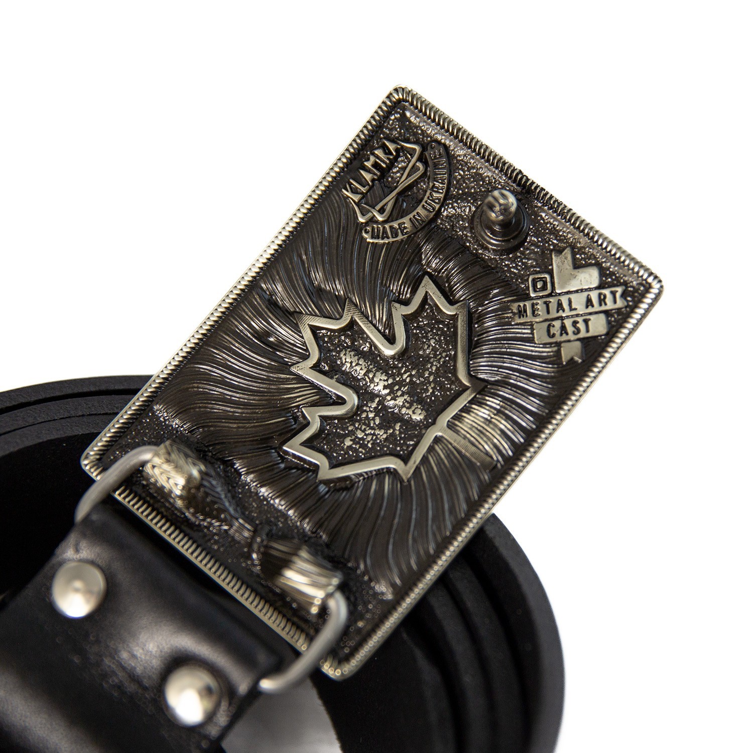 German silver buckle Maple leaf trident, Canadian maple leaf, Ukrainian trident
