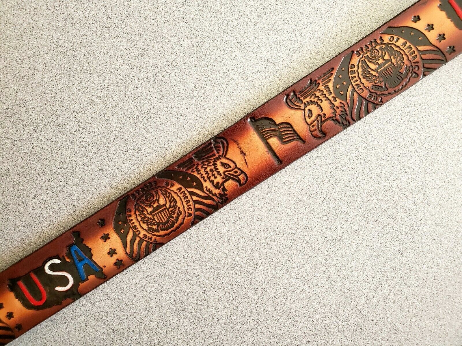 USA Patriotic Genuine Leather Belt & Epoxy USA EAGLE Buckle (28&Prime;-54&Prime; waist)