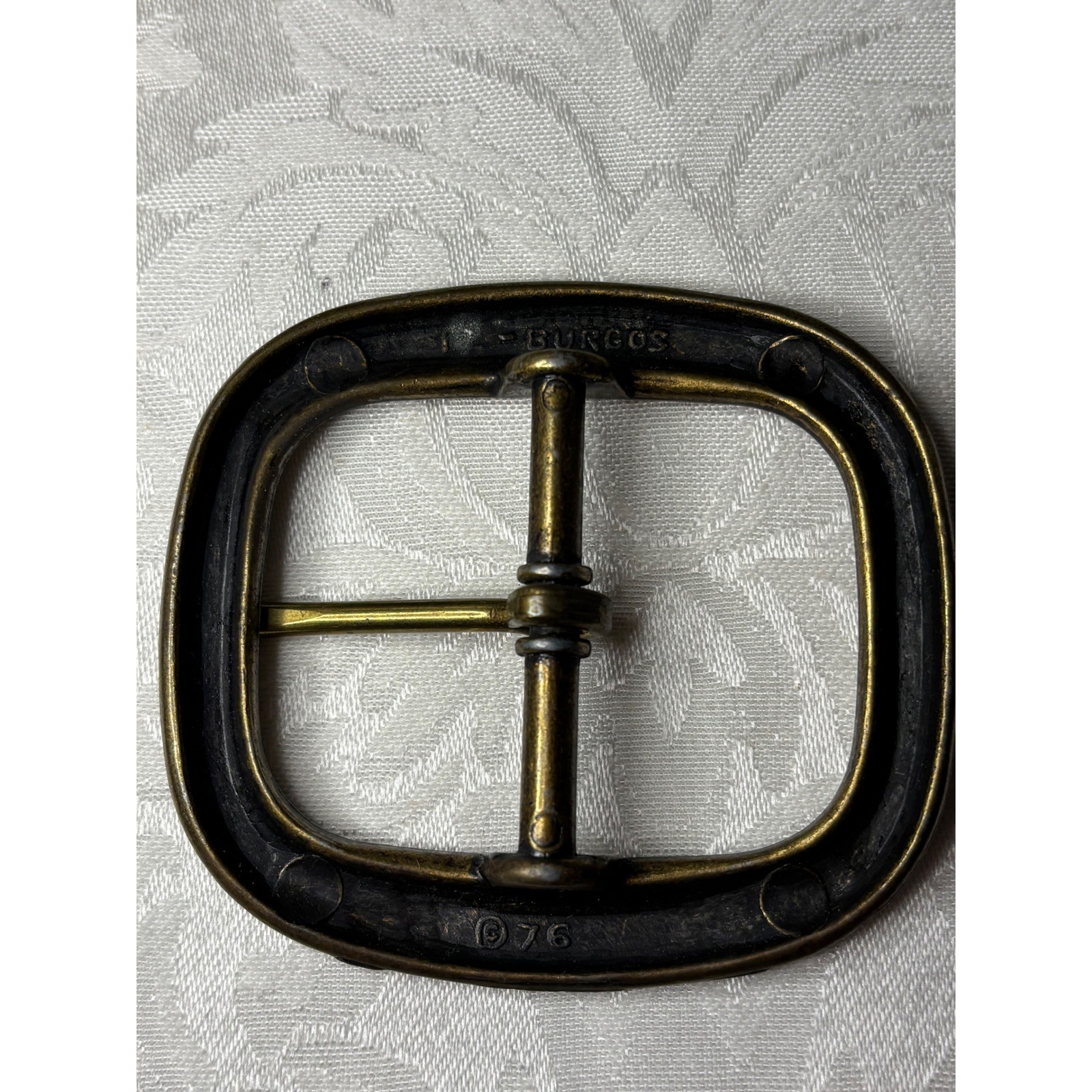 Vintage Burgos Brass Belt Buckle Etched Leaf Botanical Pattern 976 Antiqued Gold