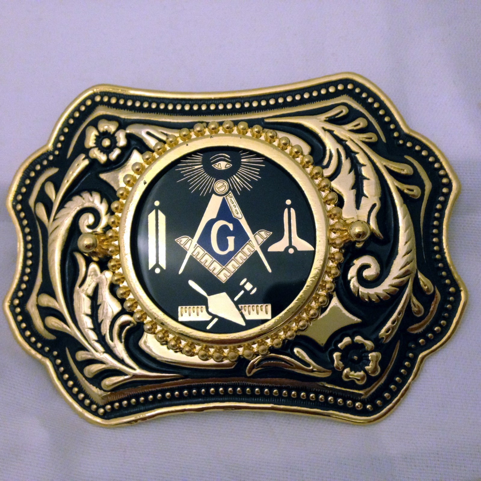 Masonic Symbols Belt Buckle Western Style Black and Gold