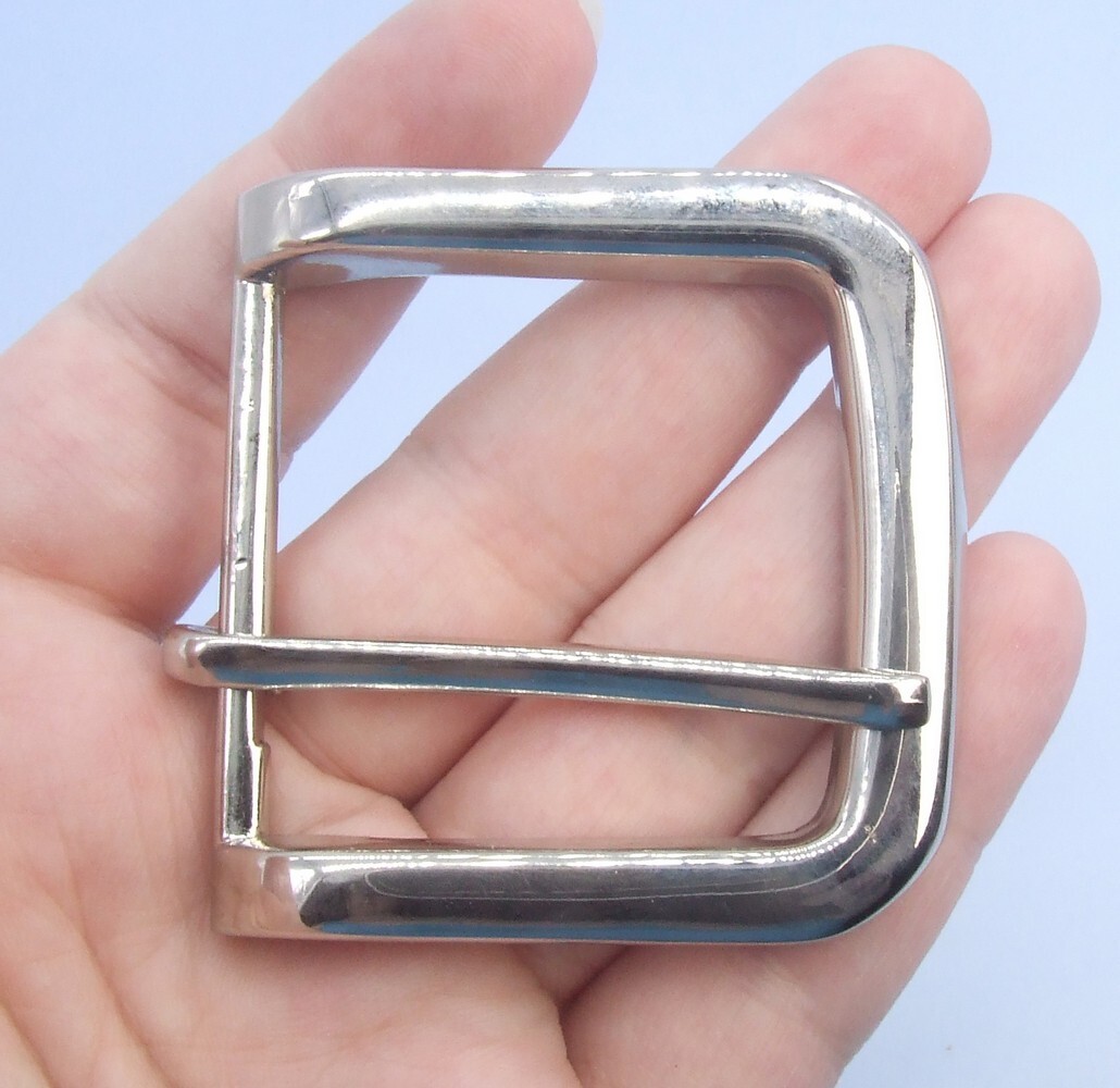 40mm Shiny Silver Tone Heavy Round Corner Square Single Prong Pin Belt Buckle