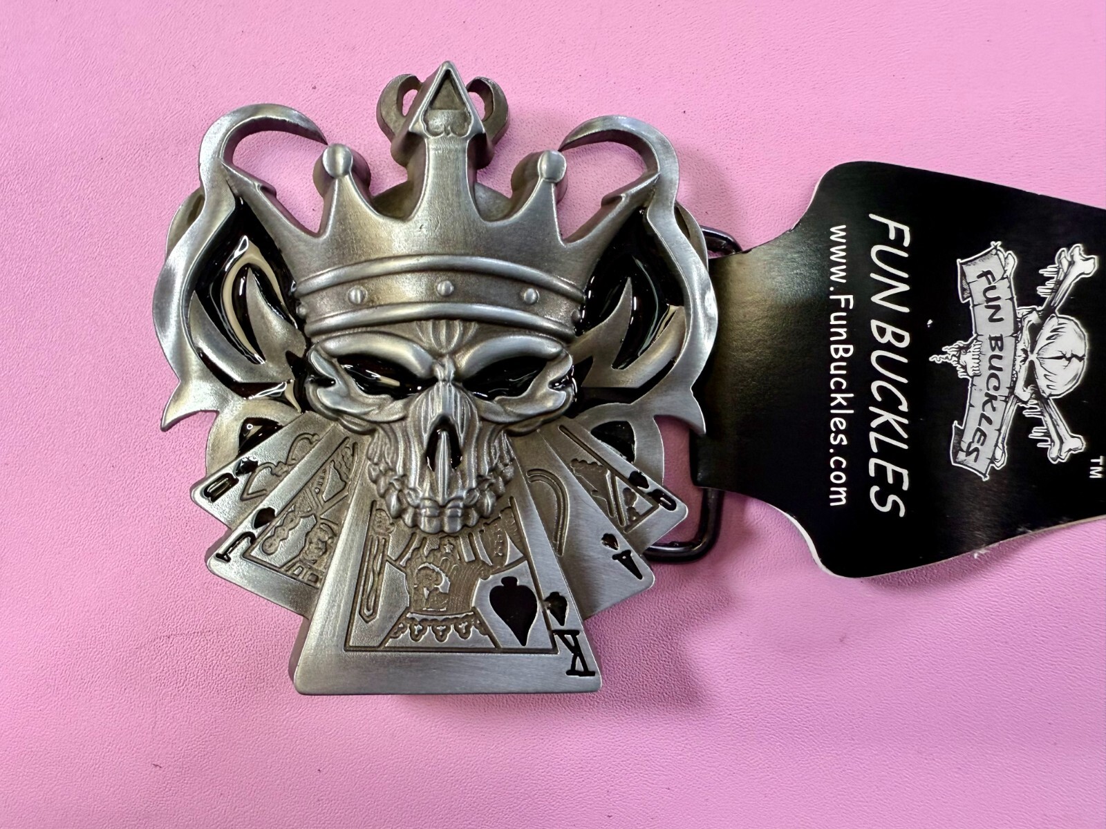 Skull with Crown Royal Flush Gaming Casino Gothic Biker Punk Vibe Belt Buckle