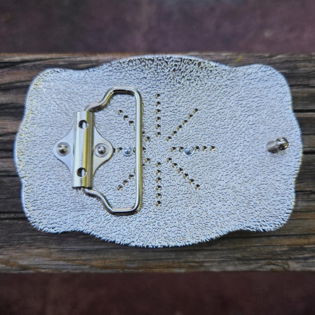 WESTERN ROOSTER BIRD FARM MEDIUM SILVER AND GOLD SHINE RODEO COWBOY BELT BUCKLE