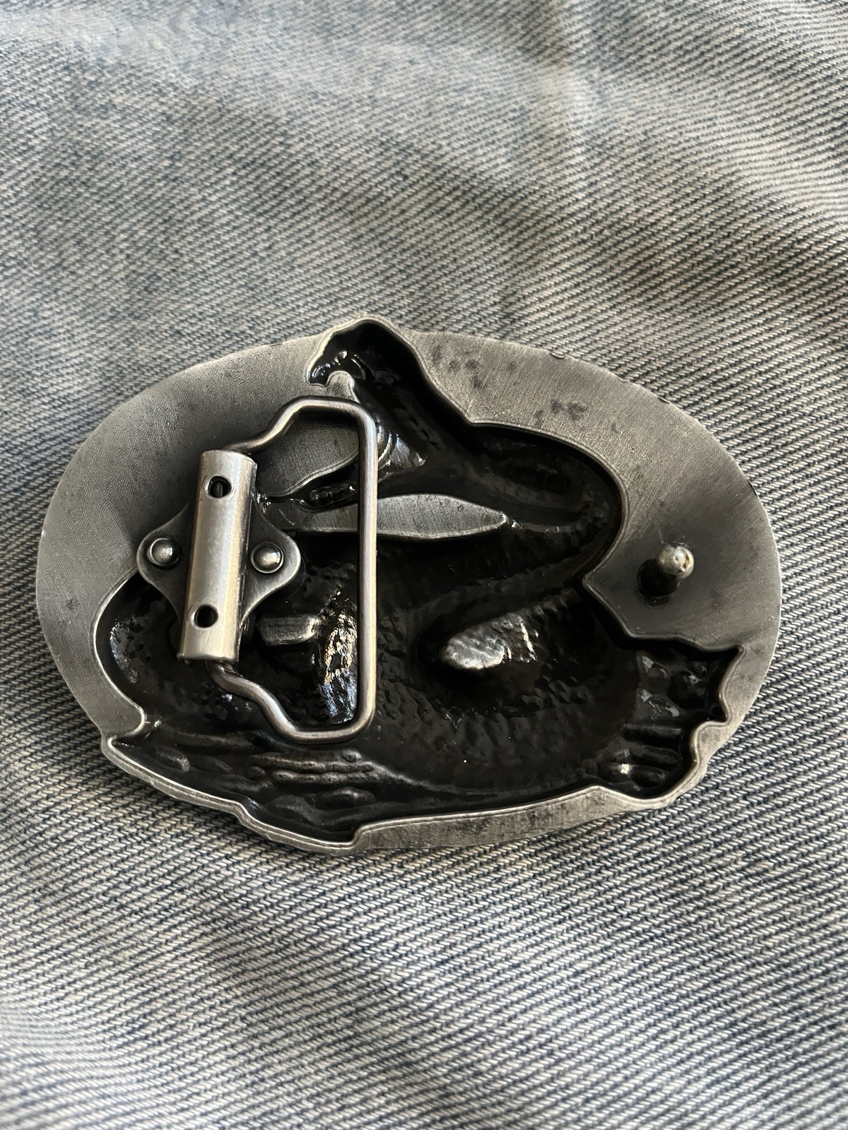 Rattle Snake Belt Buckle Silver Trim With Black Background Western Cowboy Style