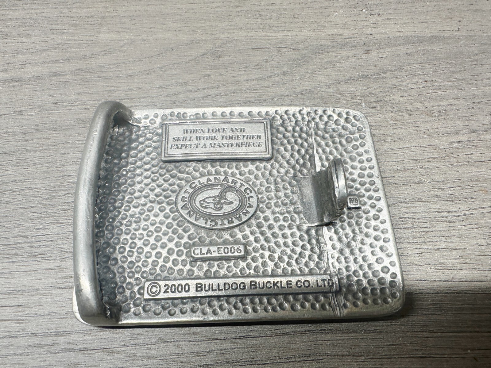 VINTAGE SCOTTISH KILT CLAN ART CO PEWTER BULLDOG BELT BUCKLE CELTIC PATTERN