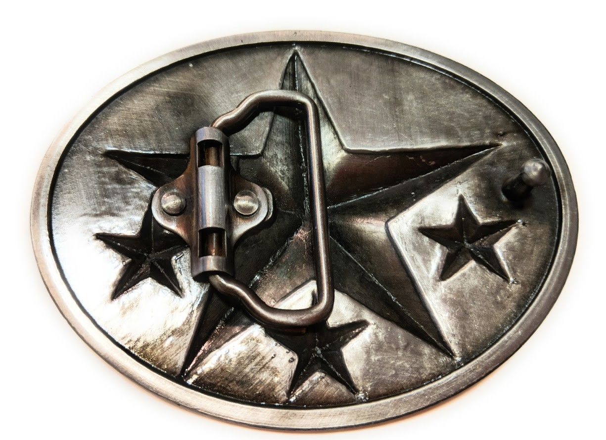 ♈ Old West Star Belt Buckle Antique silver Flames 4 stars ♈ Western Cowboy