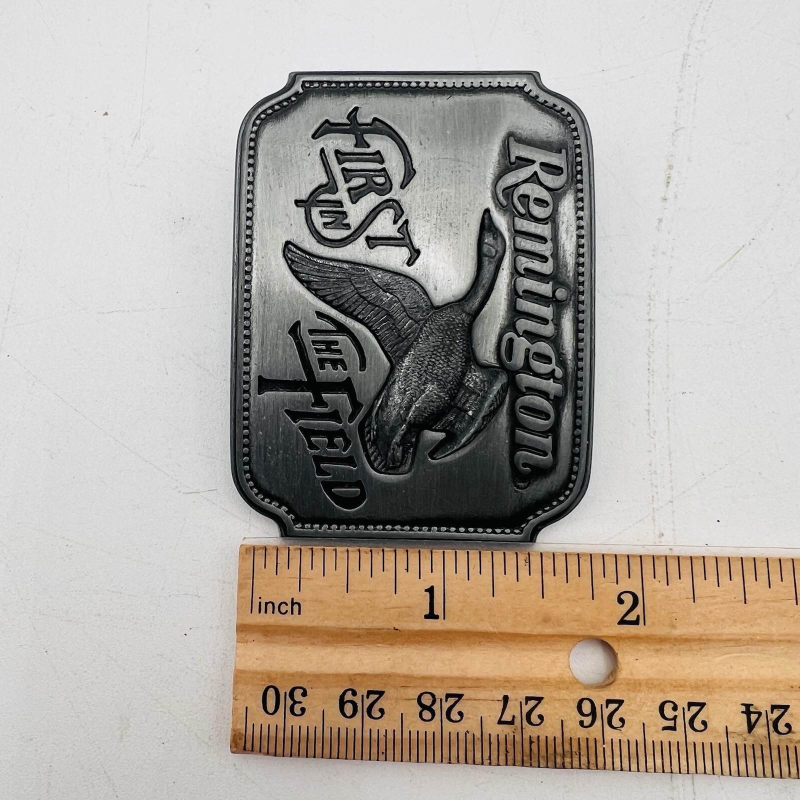 Remington First in the Field Belt Buckle Canada Goose 1980 Sid Bell Made In USA