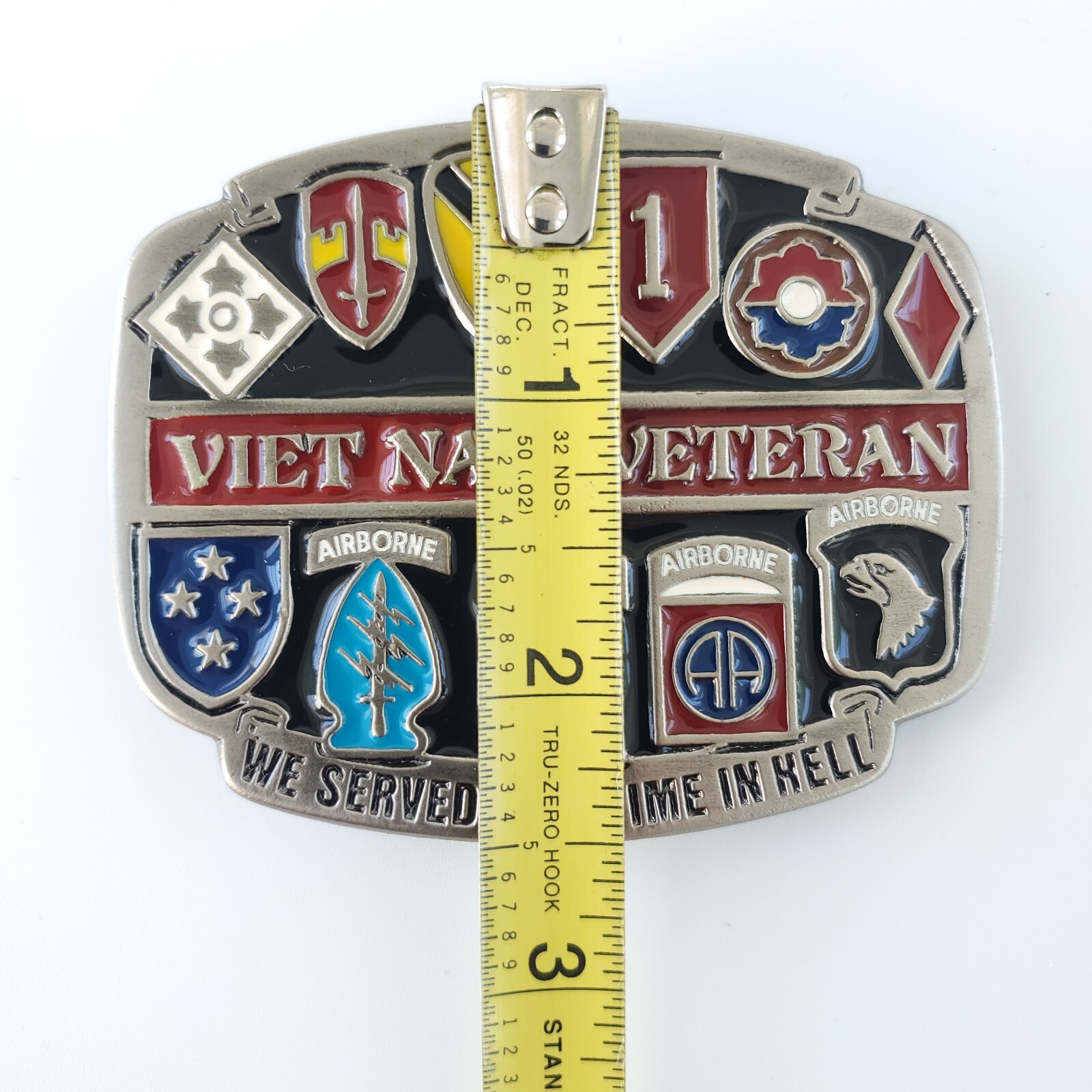 NEW Vietnam Veteran Enamel « We Served Our Time in Hell » Made in USA Belt Buckle