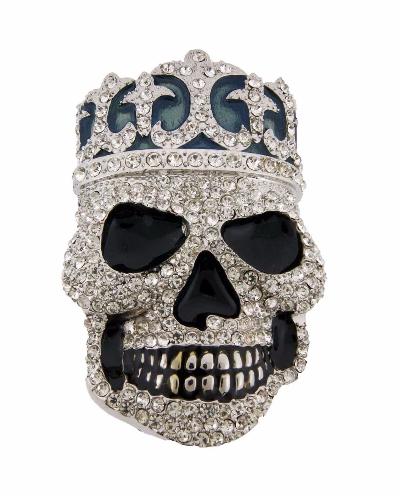 Skull Belt Buckle Silver Crown Metal Halloween Pirate Costume Bling Rhinestones