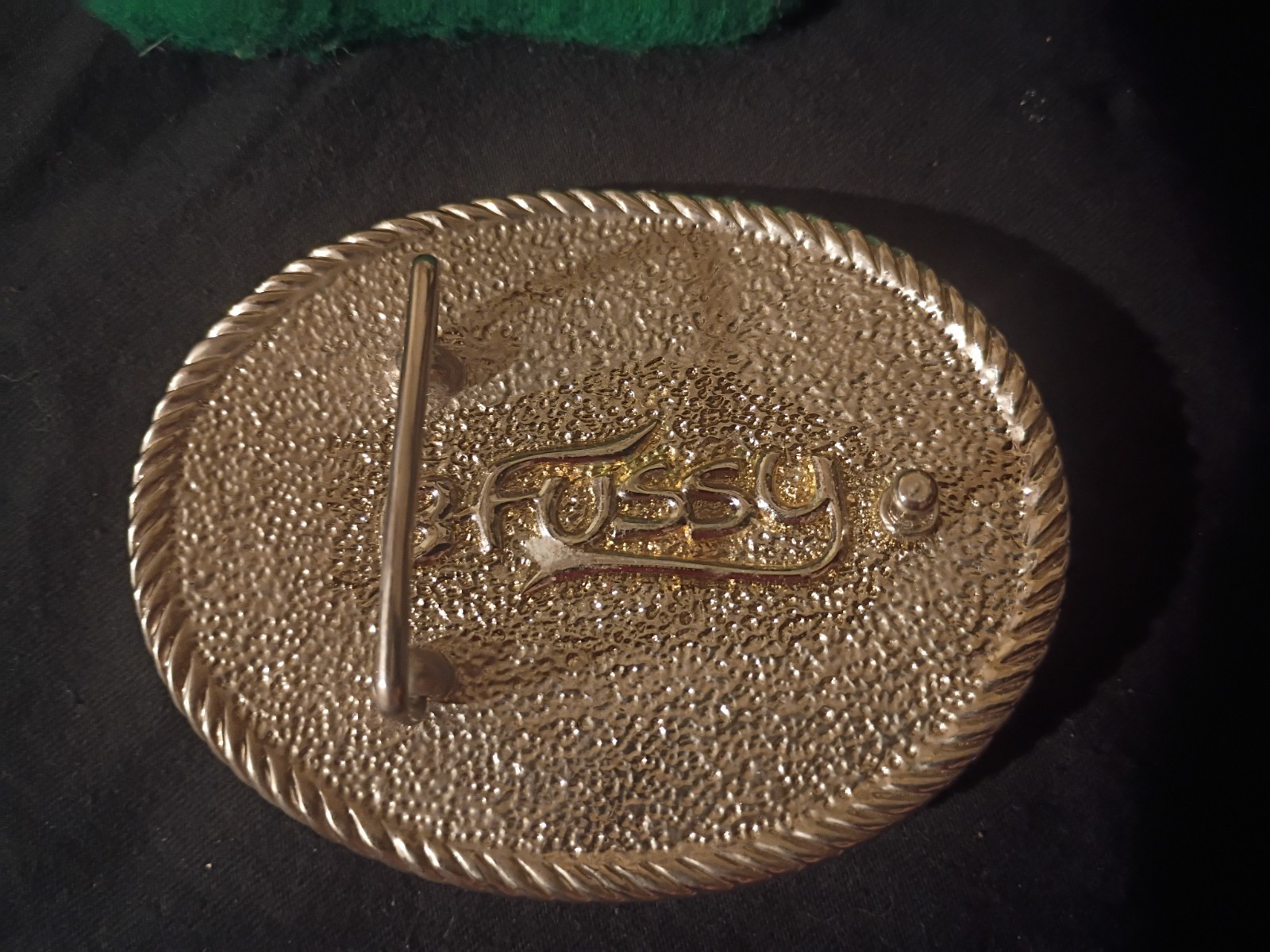 C. Russo Co. Angel Belt Buckle Rope Edge Gold Tone Blue Textured 1.5in