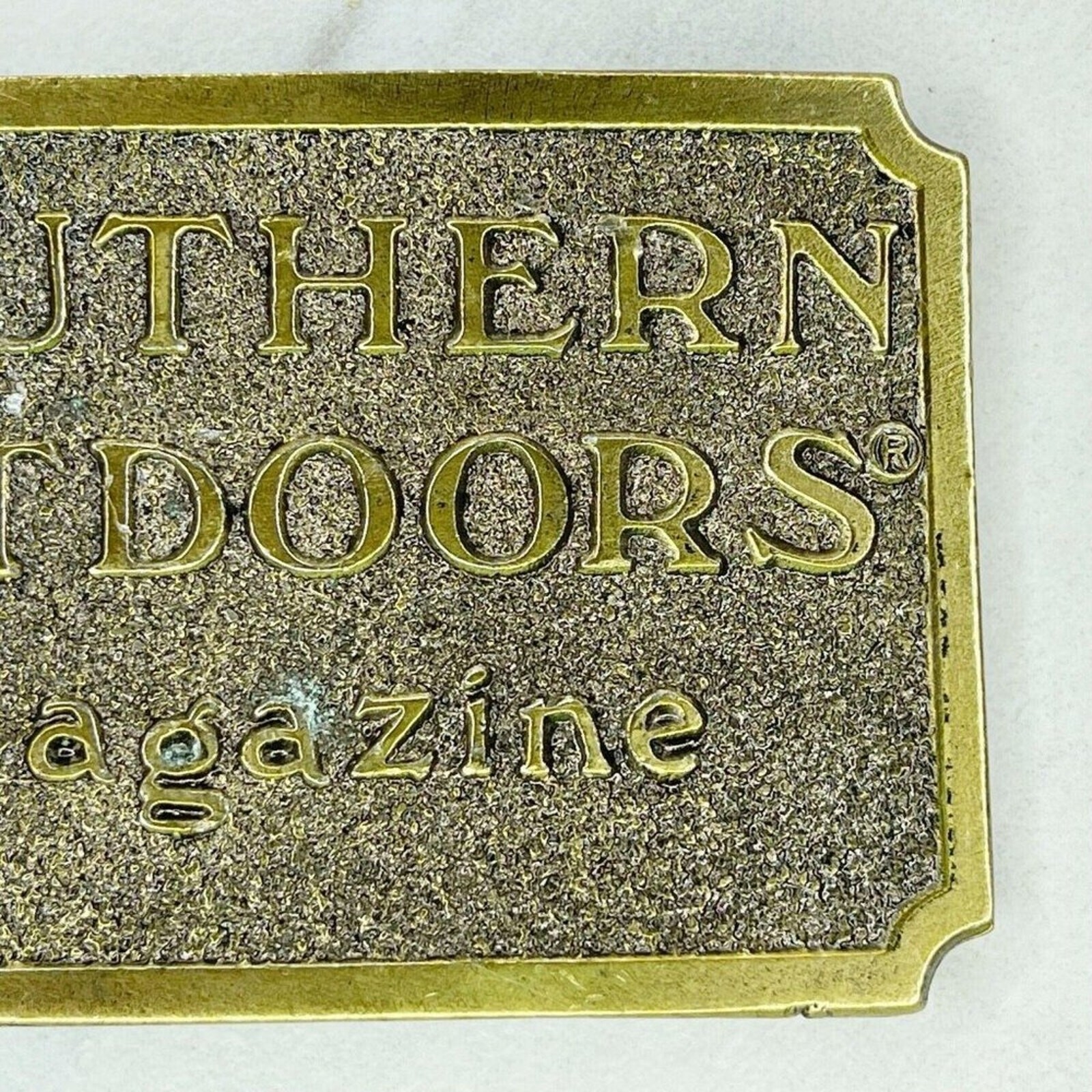 Vintage 1982 Great American Buckle Co Southern Outdoors Magazine Belt Buckle