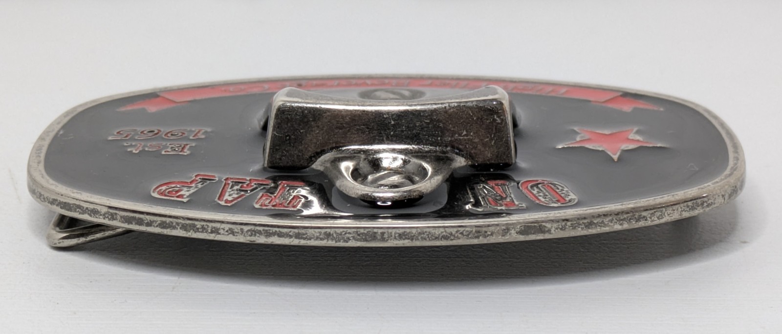 On Tap Belt Buckle Bottle Opener High Flier Beverage Black Red Silver