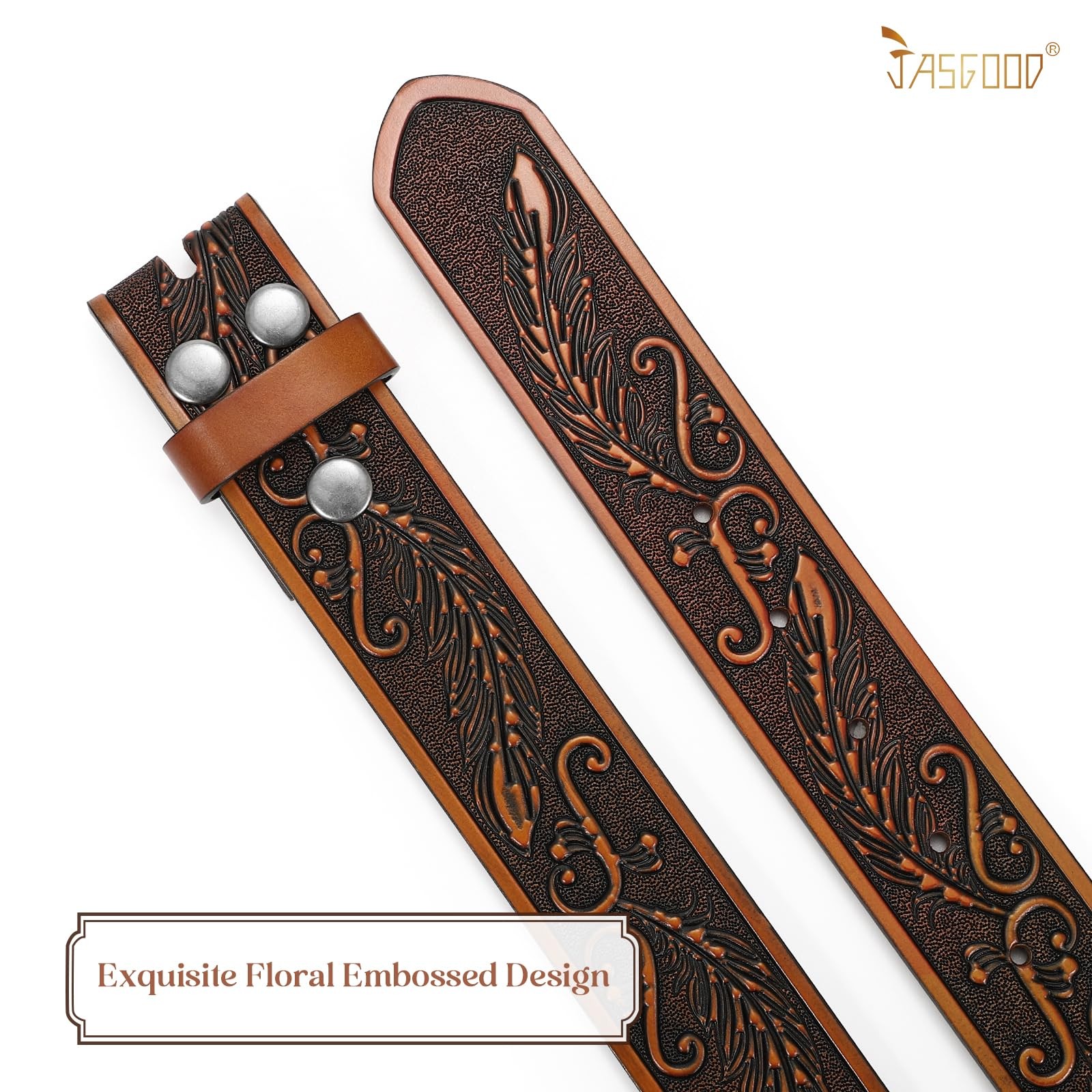 JASGOOD Western Leather Belt Strap for Fits waist size 31&Prime;-35&Prime;, C-dark Brown