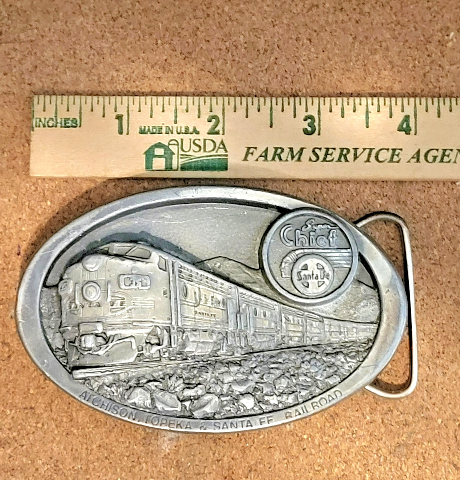 Super Chief Santa Fe -Atchison Topeka & Santa Fe Rai1road Pewter Belt Buckle