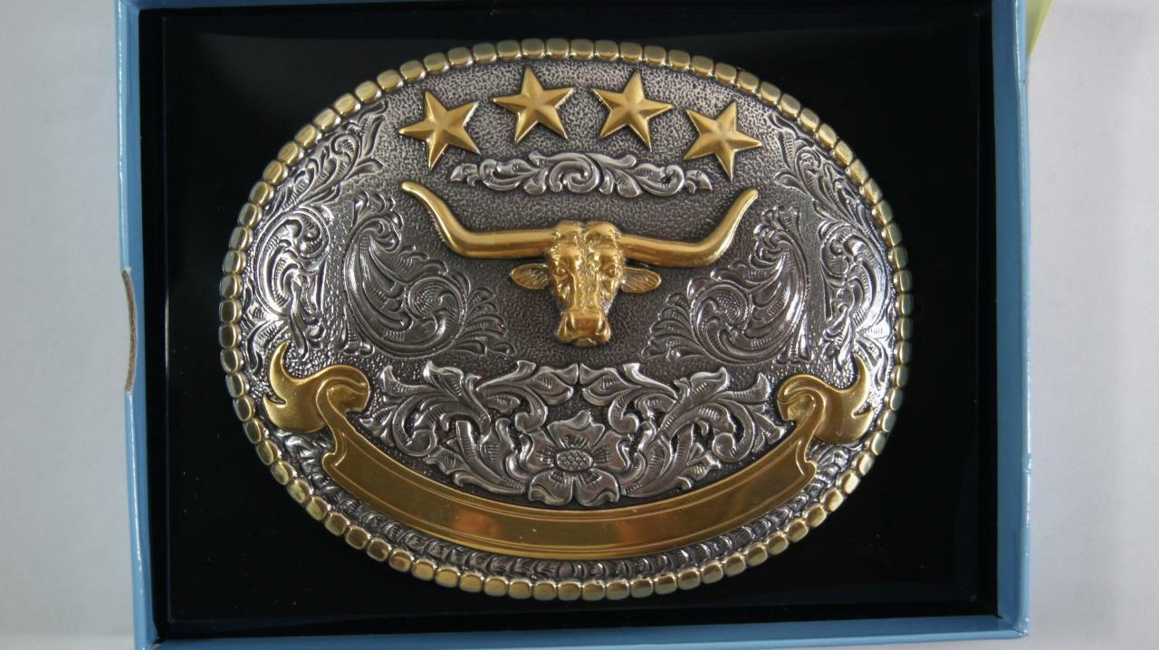 M&F WESTERN Nocona Silver & Gold tone Steer Head Belt Buckle 37401