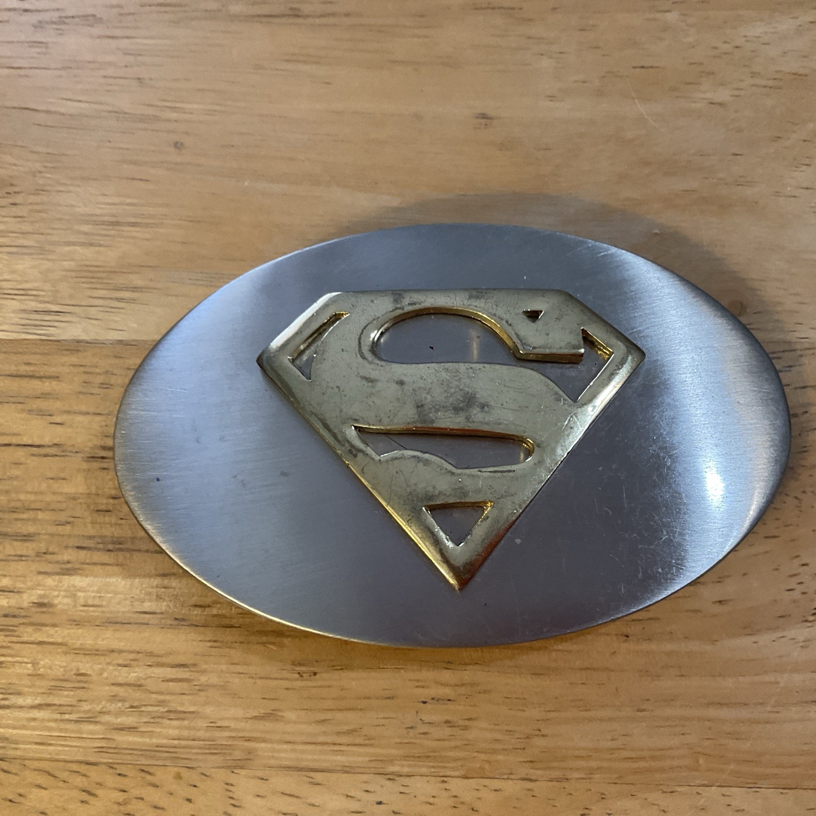 Vintage Superman Belt Buckle Men Gray Metal With Gold Symbol DC Comics Original