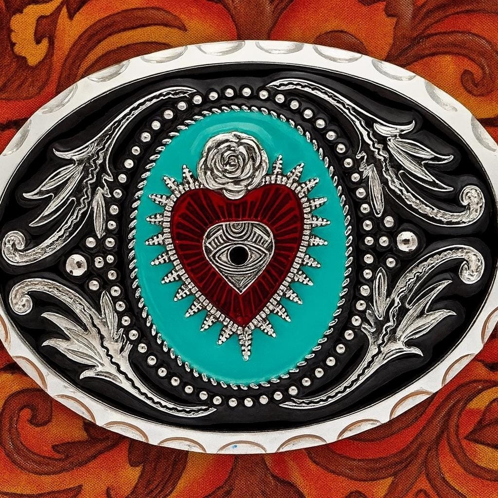 Sacred Heart Belt Buckle Valentines Day Turquoise Crown Mexican Art Western