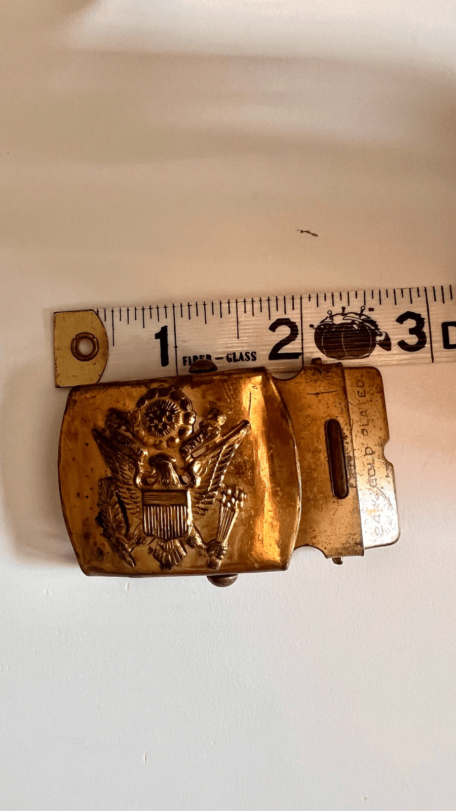 Antique United States US 24K Gold Plated Army Belt Buckle Eagle Brass