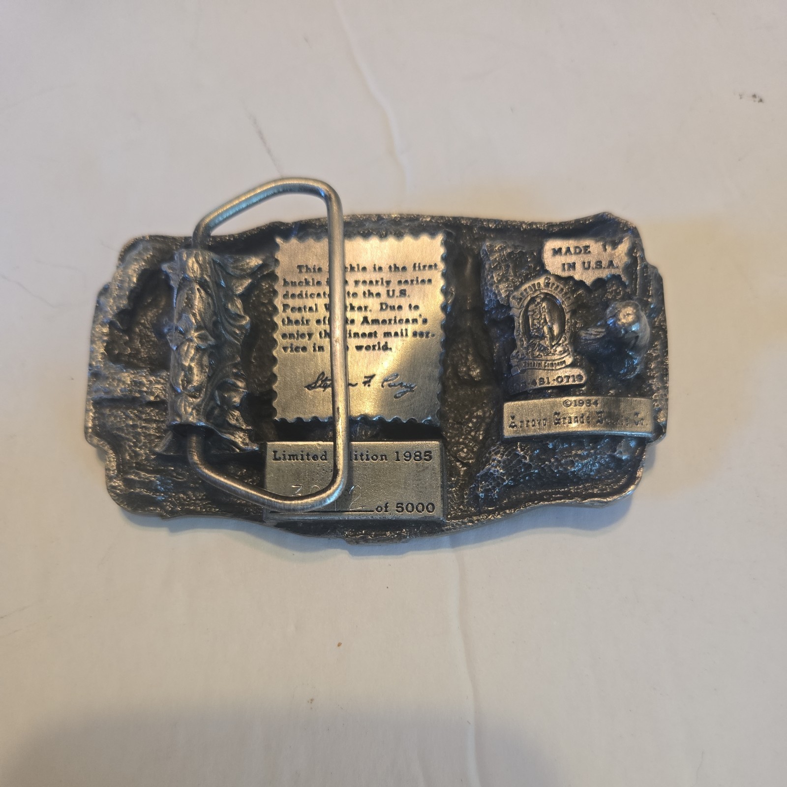 Vintage 1985 Postal Worker Commemorative U.S. Mail Belt Buckle #3012 of 5000