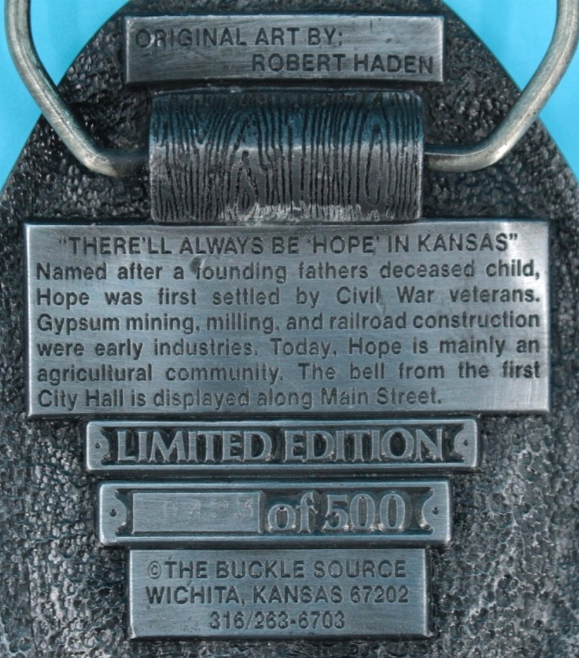 VTG 80s Hope Kansas Centennial Western Commemorative Belt Buckle