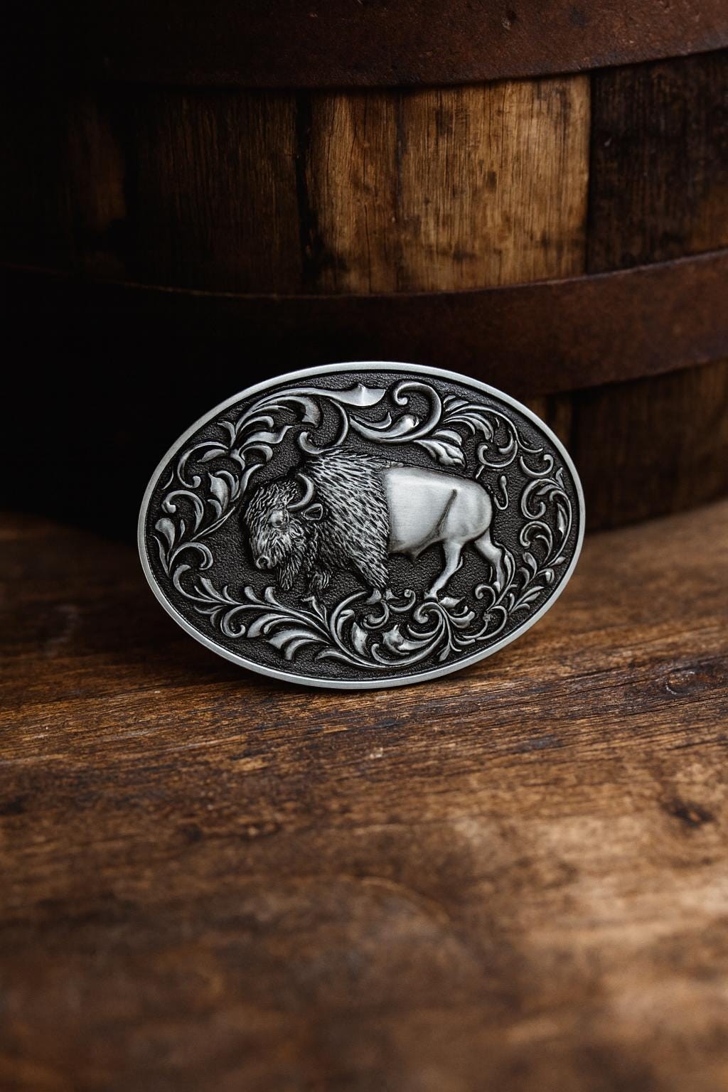 Silver Buffalo Belt Buckle Southwestern Cowboy Style Fits 1.5 Inch Belt