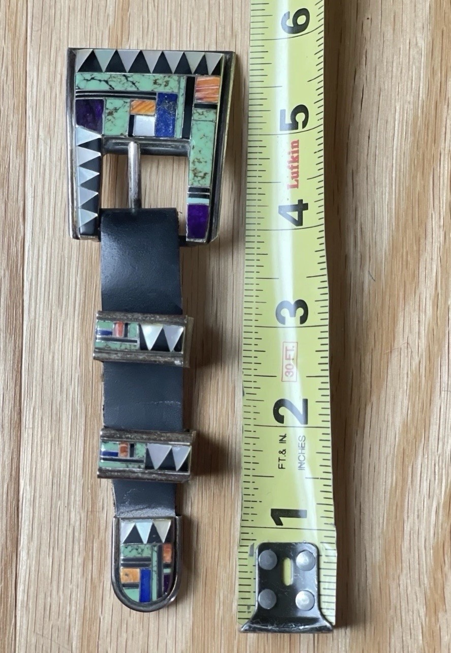 Vintage Navajo Raymond Delgarito Signed Multi-Stone Stamped Ranger Belt Buckle