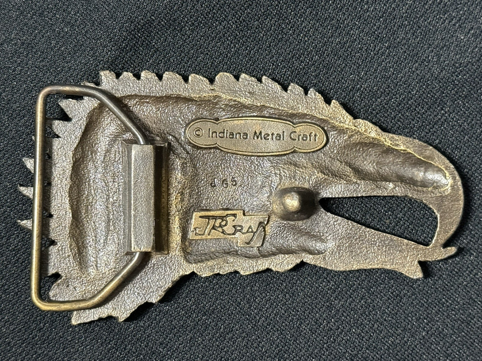 Vintage Indiana Metal Craft Bronze Eagle Head Belt Buckle Signed J R Gray