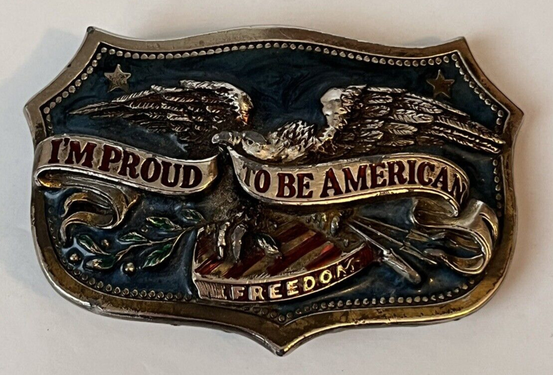 Vintage 1984 I&rsquo;m Proud To Be American Freedom Limited Serial #H1459 Belt Buckle