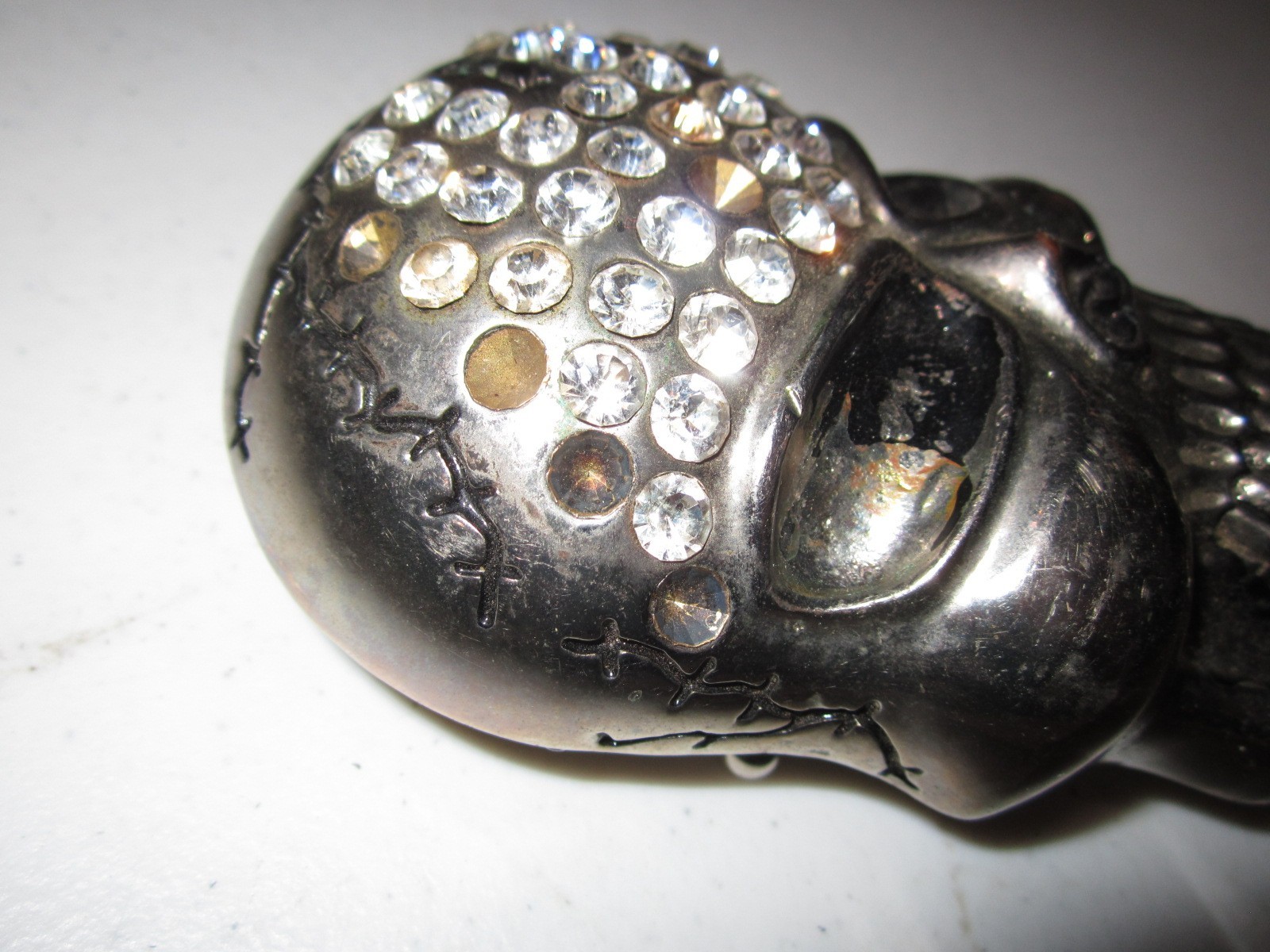 Rhinestone Covered Skull Head Belt Buckle Extremely Rare Find!!!