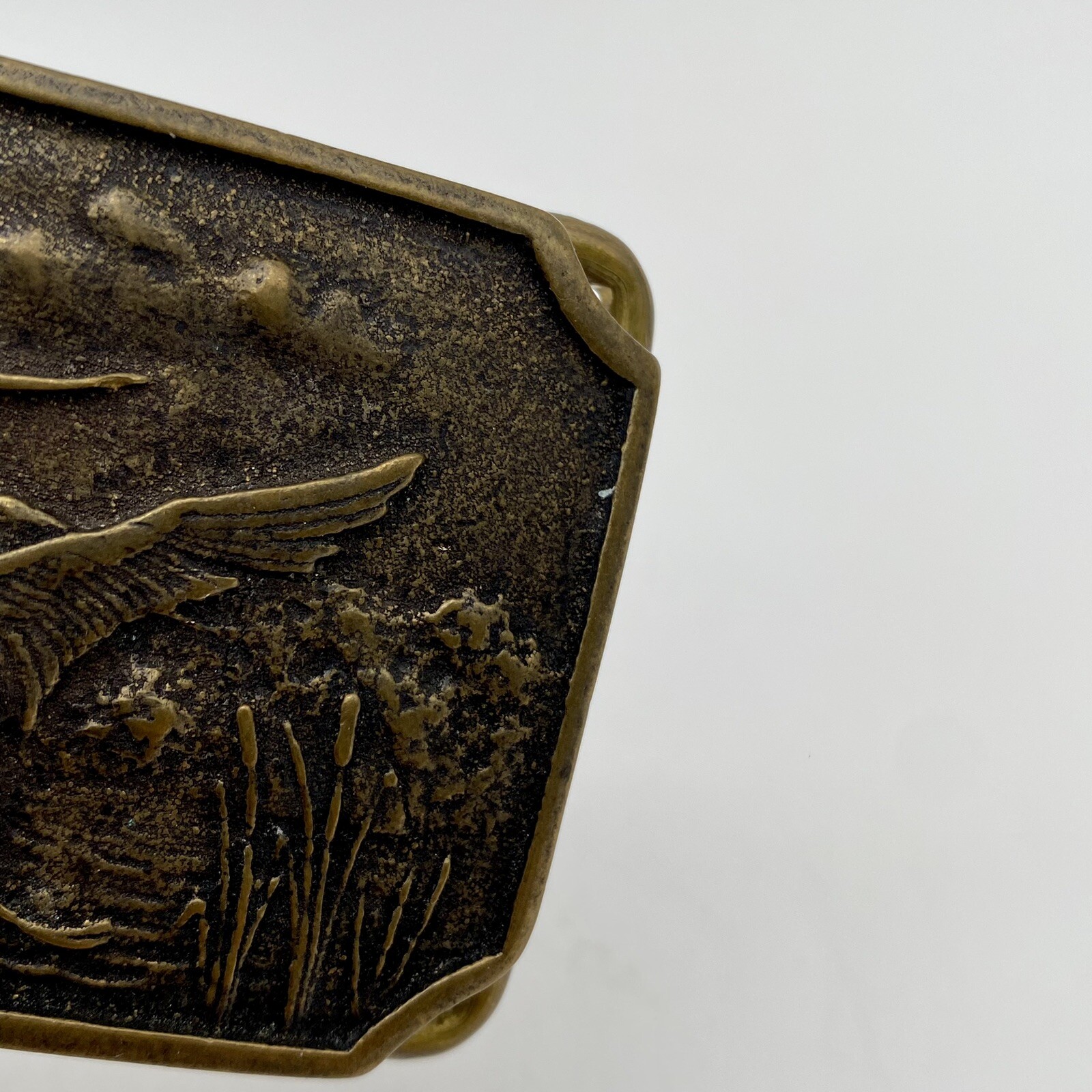Vintage Flying Landing Ducks Belt Buckle Solid Brass BTS USA Hunting Fashion